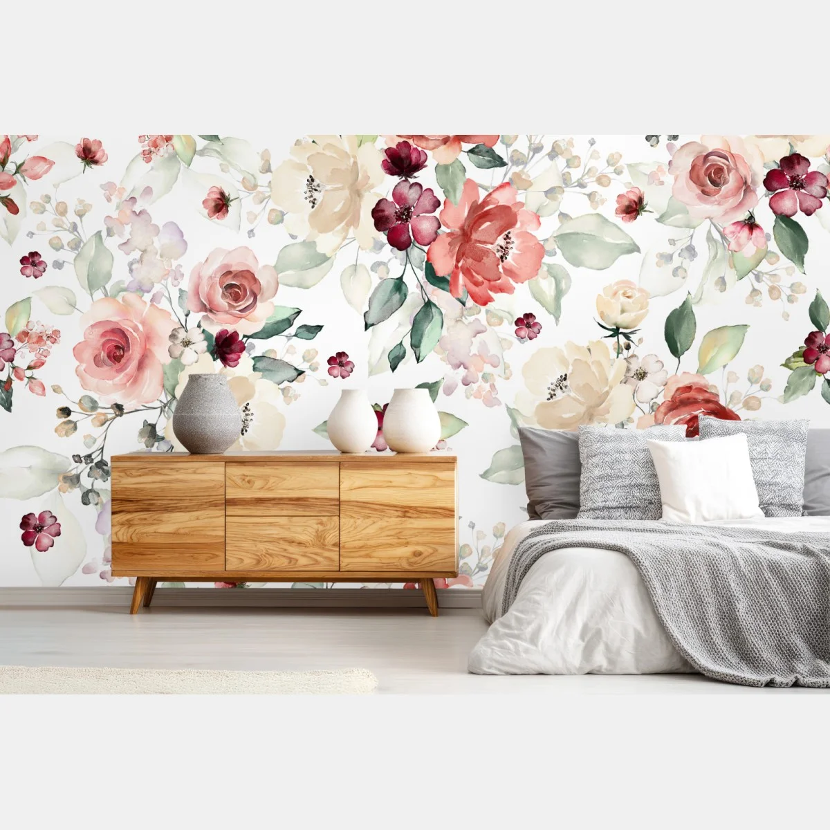 Fototapeta delikatny akwarelowy wzór róż – Wallissimo® Fototapeta delikatny akwarelowy wzór róż – Wallissimo®