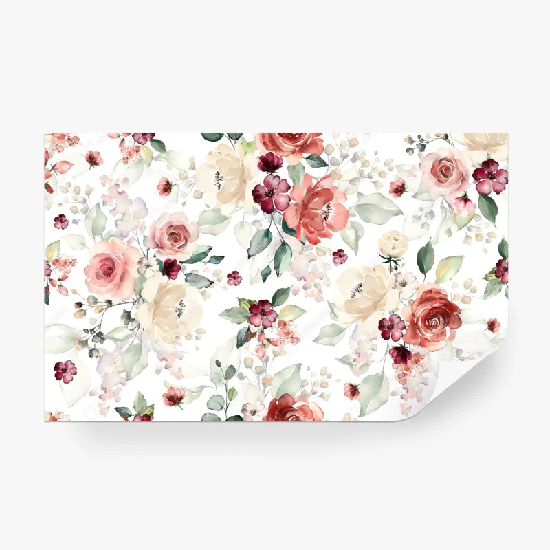Fototapeta delikatny akwarelowy wzór róż