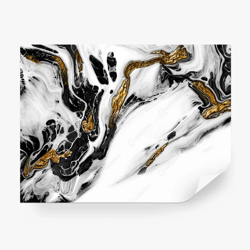 Fototapeta czarno-biała abstrakcja ze złotymi żyłami