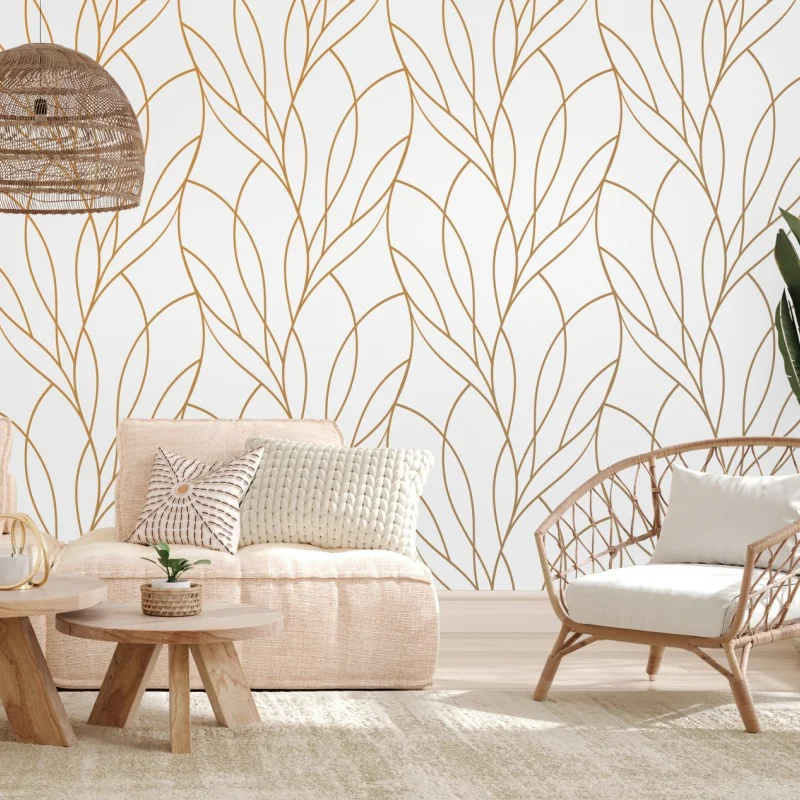 Fototapeta złoty wzór liści na białym tle