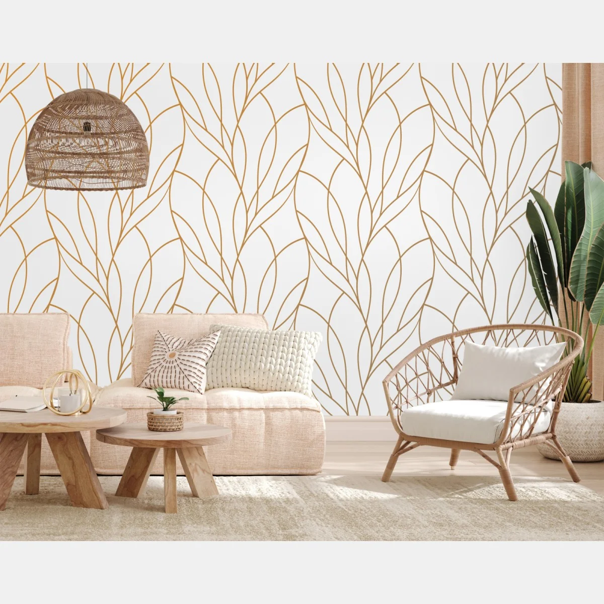 Fototapeta złoty wzór liści na białym tle – Wallissimo® Fototapeta złoty wzór liści na białym tle – Wallissimo®