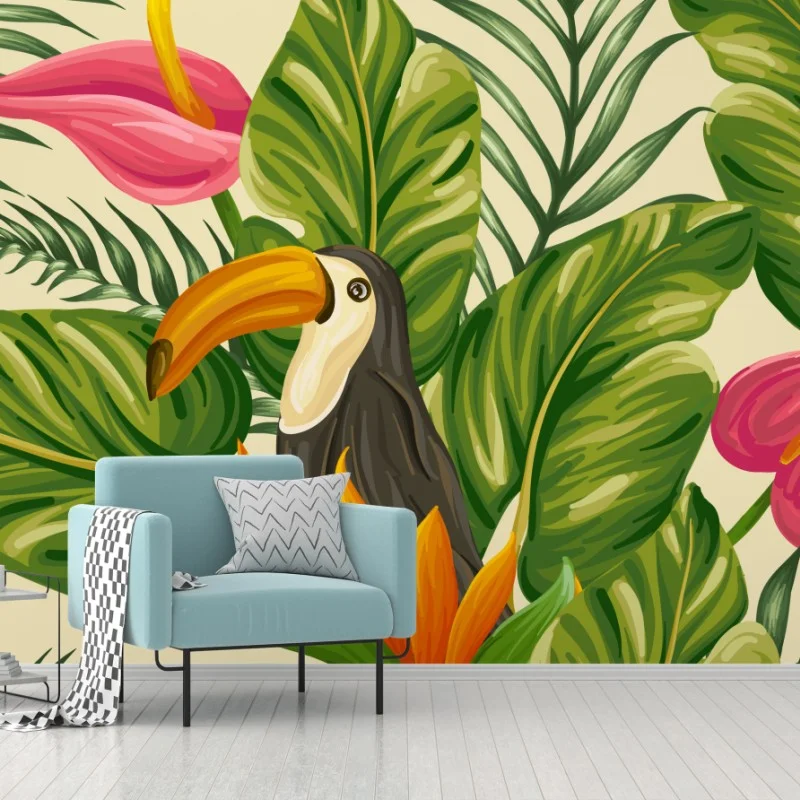Fototapeta tropikalny wzór botaniczny z tukanem
