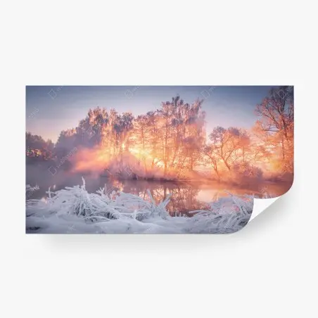 Fototapeta zimowy wschód słońca nad zamarzniętą rzeką – Wallissimo®