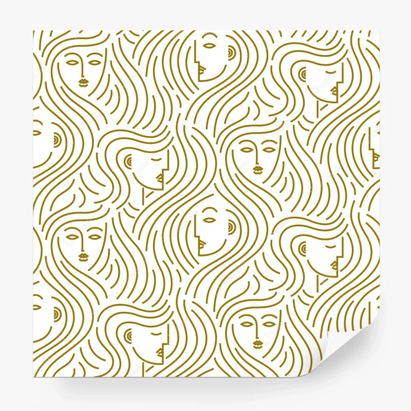 Fototapeta złote fale i abstrakcyjne twarze bezszwowy wzór