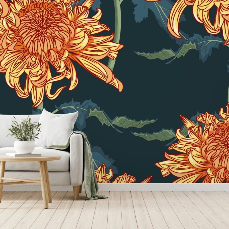 Fototapeta złota chryzantema botaniczny wzór