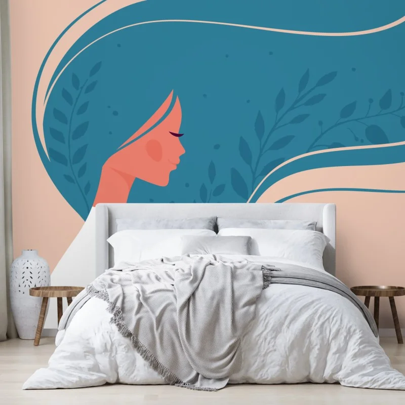 Fototapeta spokojny kwiatowy profil z falującymi włosami