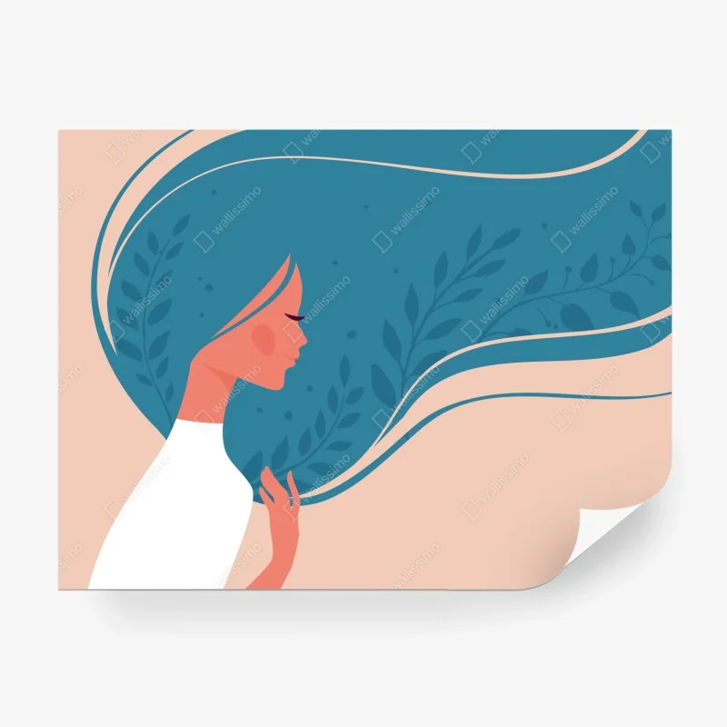 Fototapeta spokojny kwiatowy profil z falującymi włosami