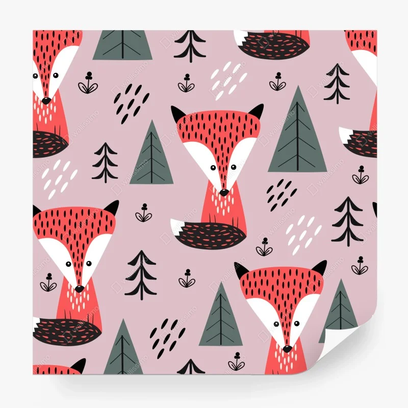 Fototapeta zabawny wzór z lisami w lesie