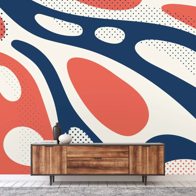 Fototapeta retro koralowo-granatowy abstrakcyjny wzór