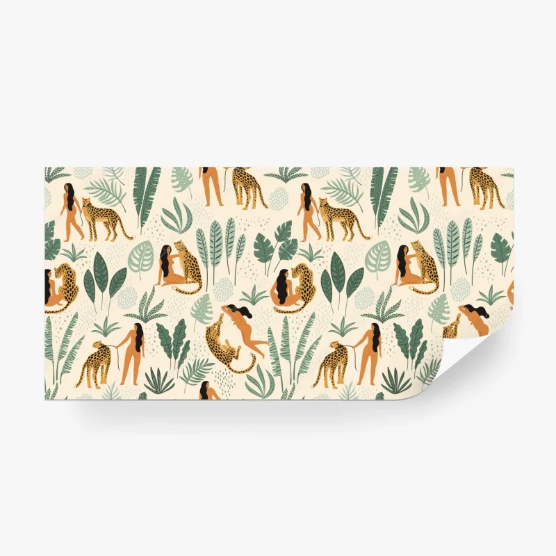 Fototapeta egzotyczny wzór z gepardami i liśćmi