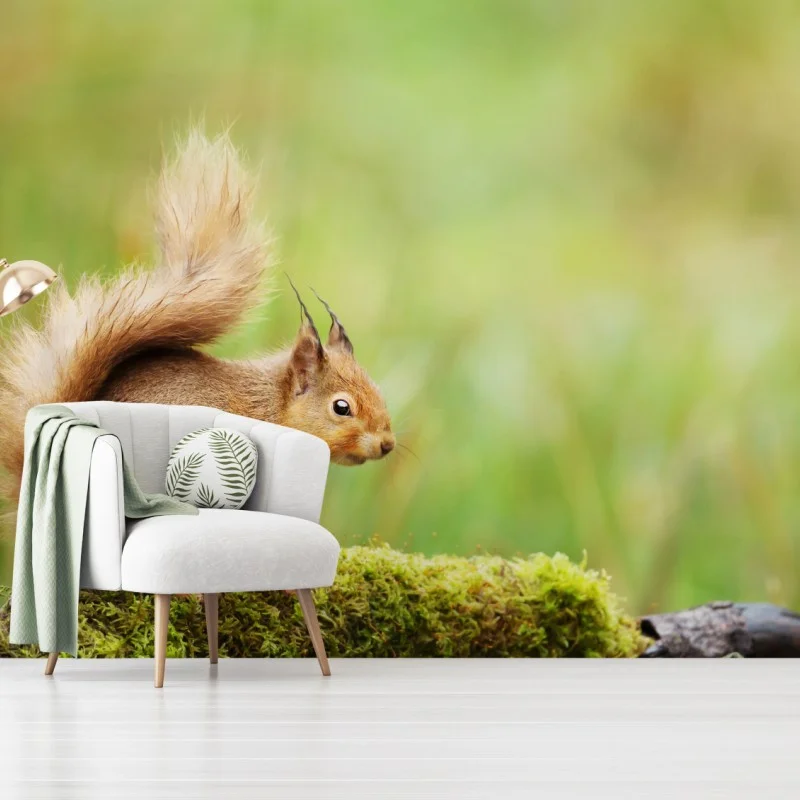 Fototapeta ruda wiewiórka na mchu