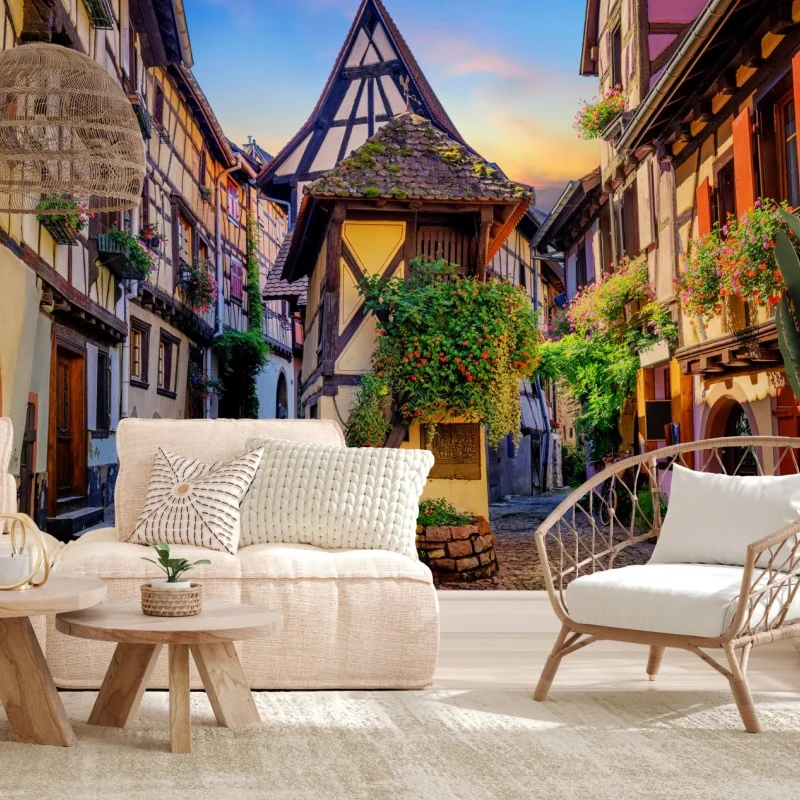 Fototapeta urokliwa ulica domów szachulcowych w Eguisheim, Alsacja