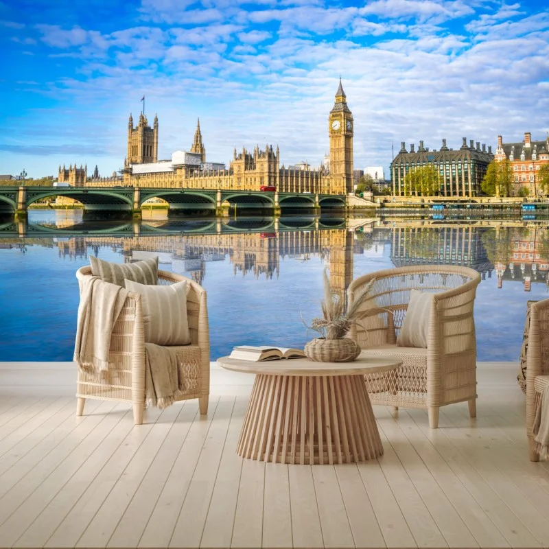 Fototapeta Londyn panorama nad rzeką z odbiciem