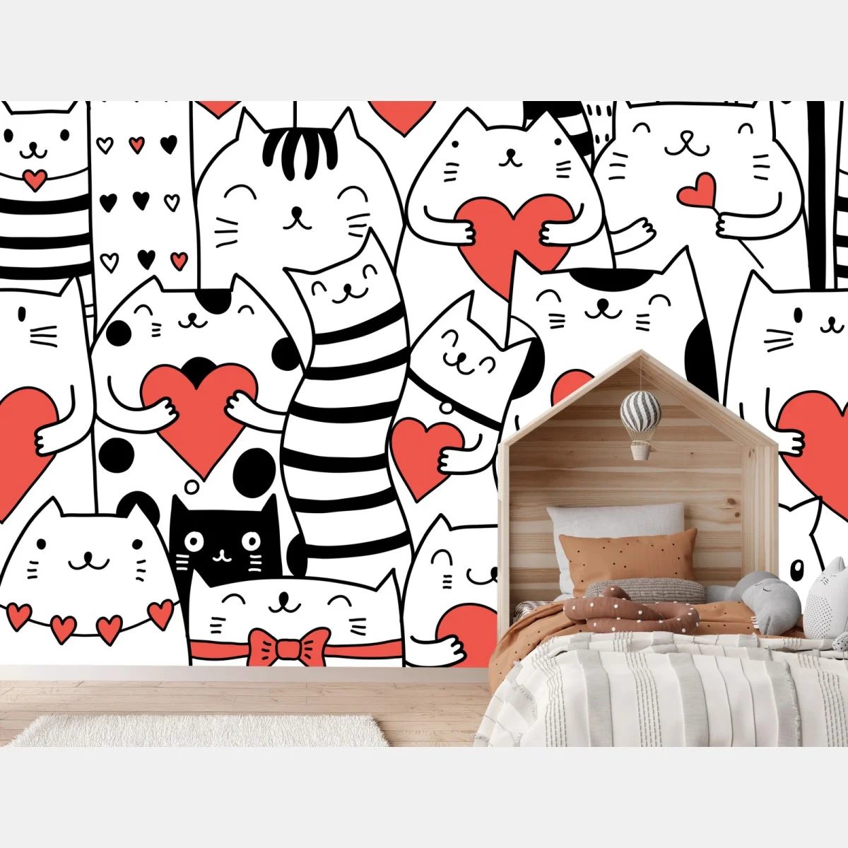 Fototapeta urocze koty z sercami wzór – Wallissimo® Fototapeta urocze koty z sercami wzór – Wallissimo®