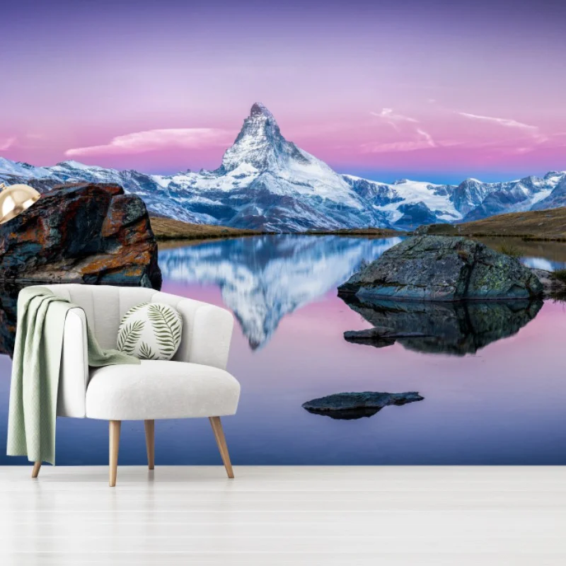 Fototapeta spokojne alpejskie odbicie o zachodzie