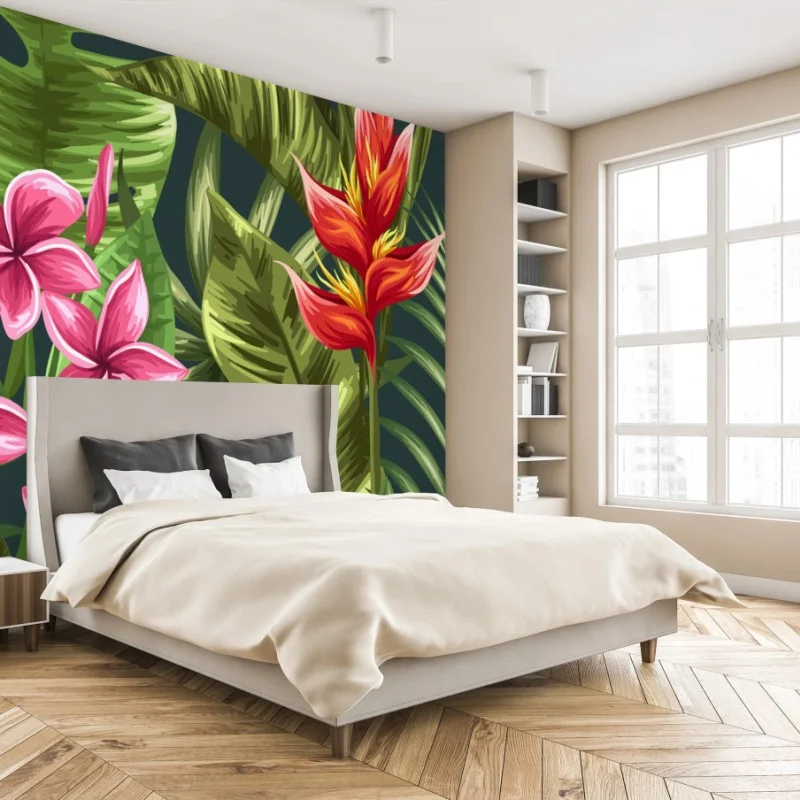 Fototapeta tropikalny wzór hibiskusa i plumerii