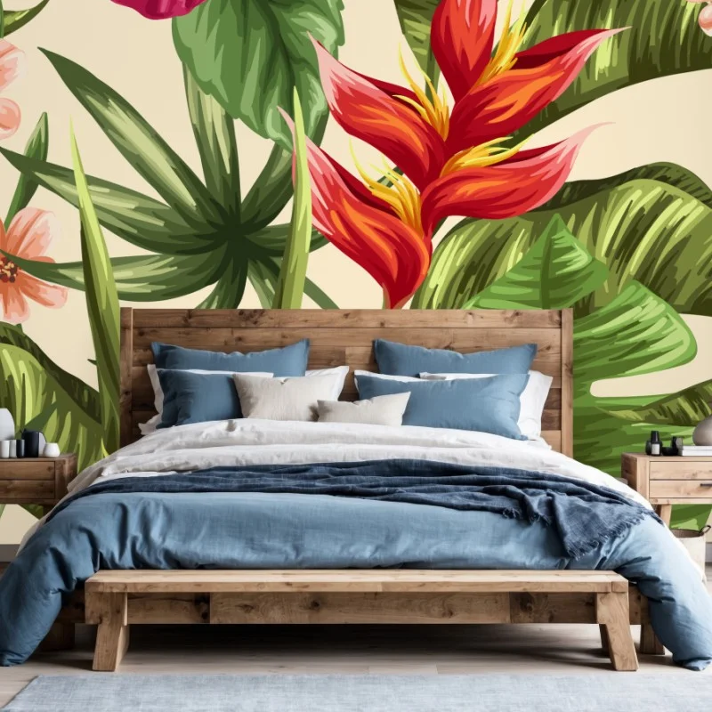 Fototapeta tropikalny wzór kwiatowy z hibiskusem i plumerią