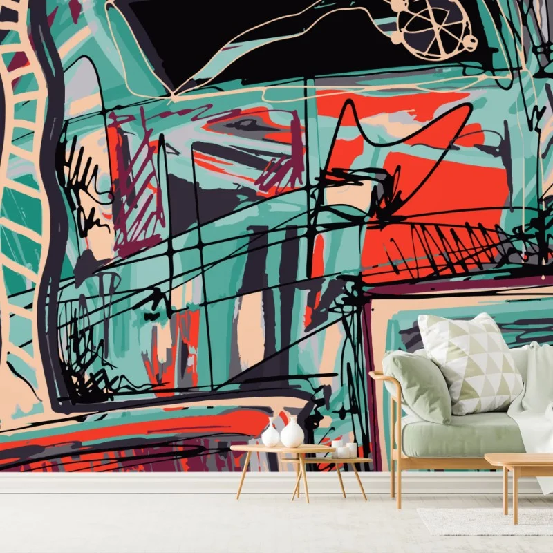 Fototapeta turkusowo-koralowa abstrakcyjna kompozycja