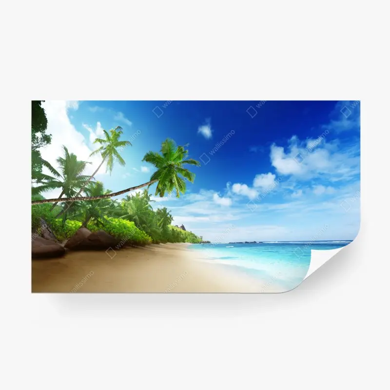 Fototapeta zachód słońca na plaży Mahe, Seszele