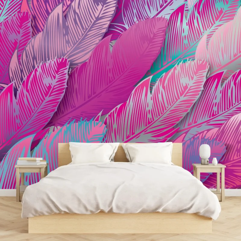 Fototapeta iryzujący różowy wzór piór