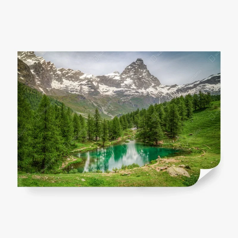 Fototapeta błękitne jezioro przy Cervinia