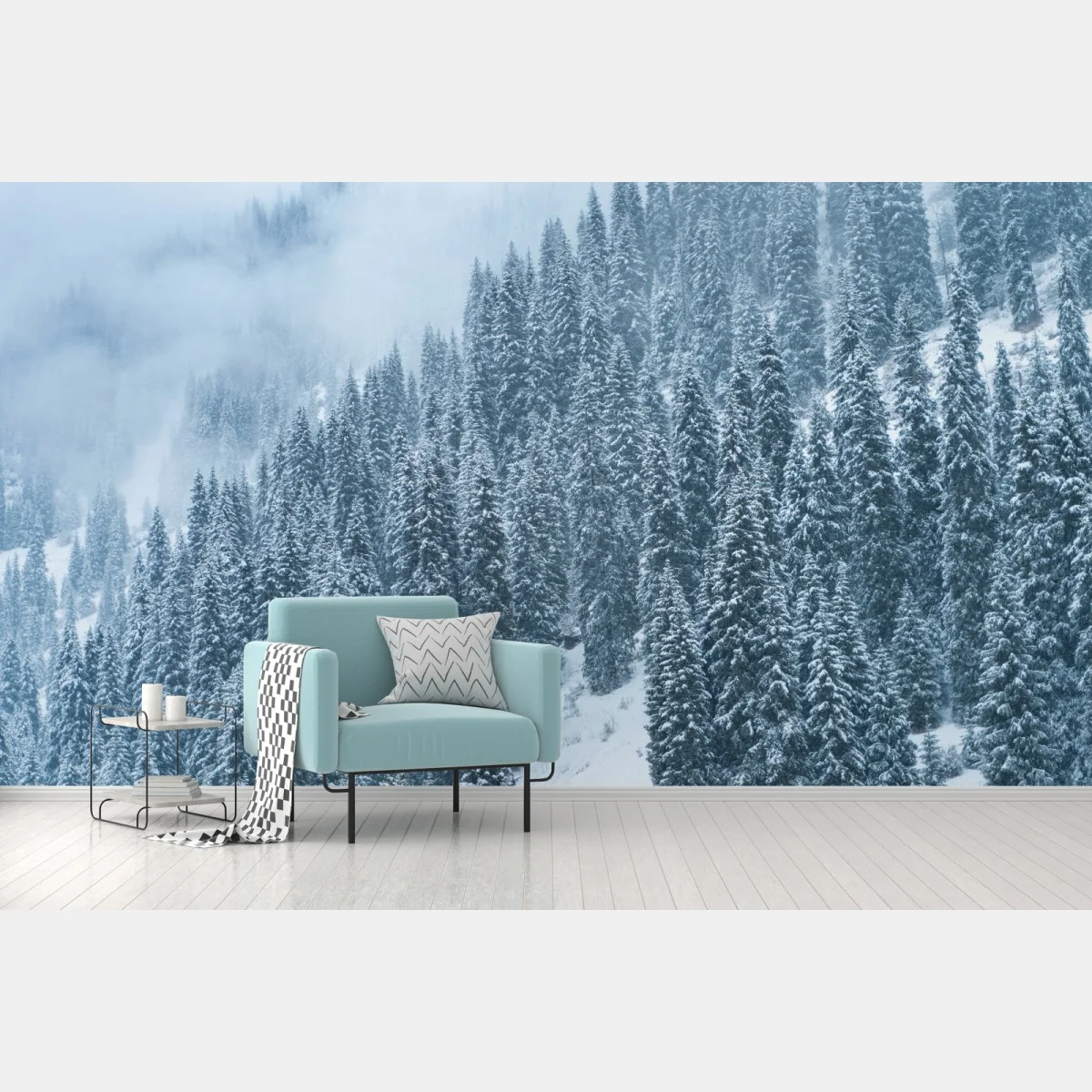 Fototapeta mglisty ośnieżony las sosnowy – Wallissimo® Fototapeta mglisty ośnieżony las sosnowy – Wallissimo®
