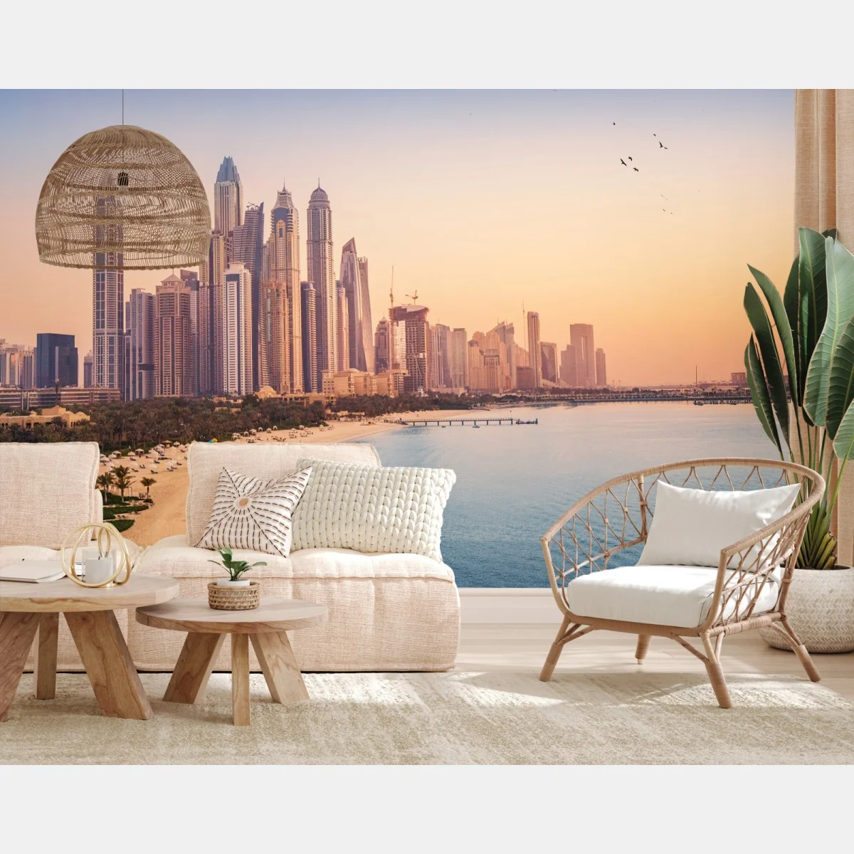 Fototapeta Dubaj panorama miasta o zachodzie słońca – Wallissimo® Fototapeta Dubaj panorama miasta o zachodzie słońca – Wallissimo®
