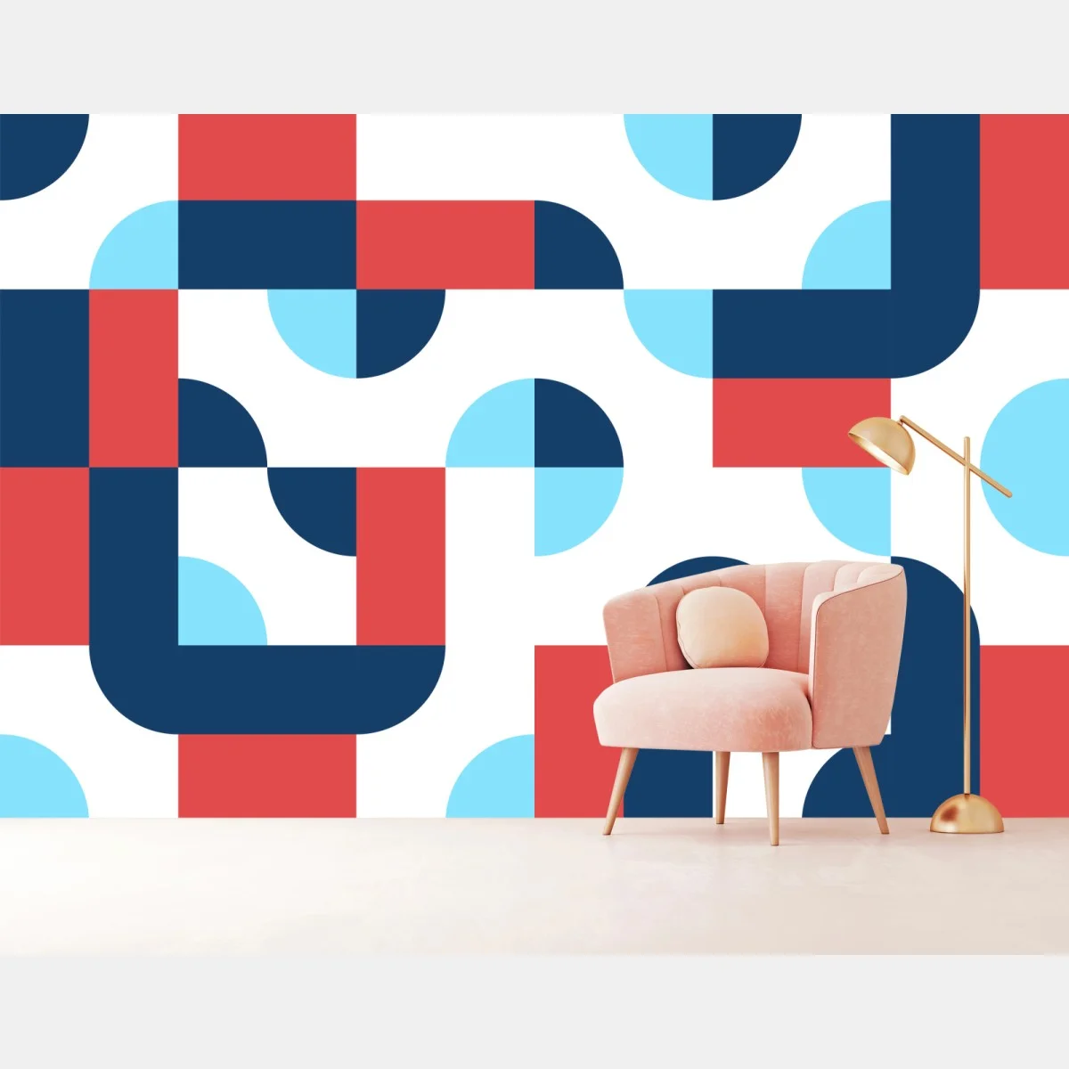 Fototapeta odważny geometryczny wzór w granacie i koralu – Wallissimo® Fototapeta odważny geometryczny wzór w granacie i koralu – Wallissimo®