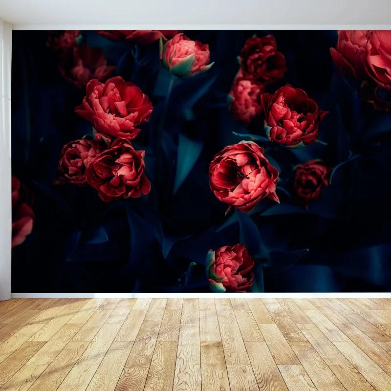 Fototapeta ponury bukiet czerwonych tulipanów