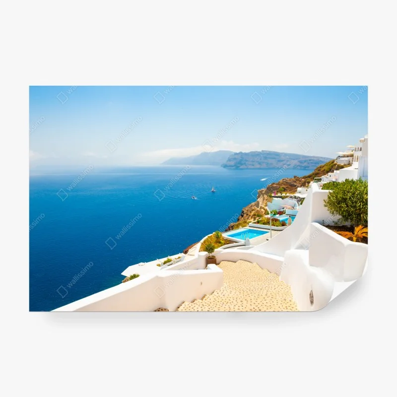 Fototapeta Santorini widok na wybrzeże z białą architekturą