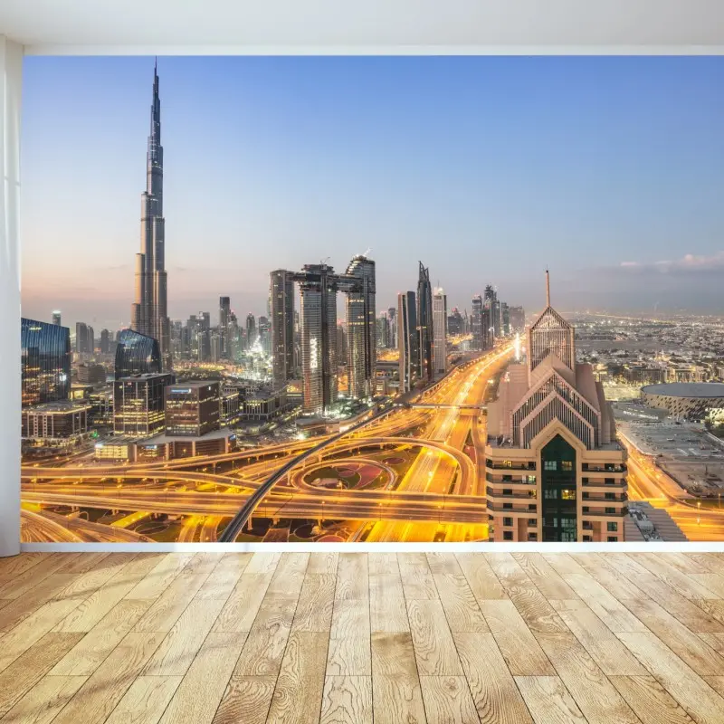 Fototapeta panorama Dubaju o zmierzchu – Wallissimo® Fototapeta panorama Dubaju o zmierzchu – Wallissimo®