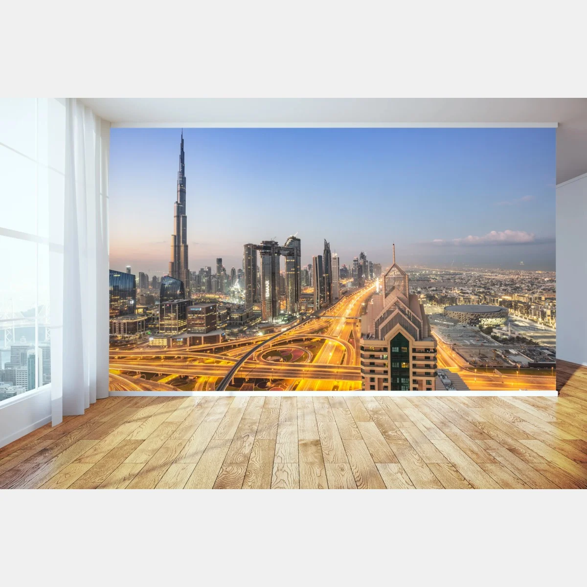 Fototapeta panorama Dubaju o zmierzchu – Wallissimo® Fototapeta panorama Dubaju o zmierzchu – Wallissimo®