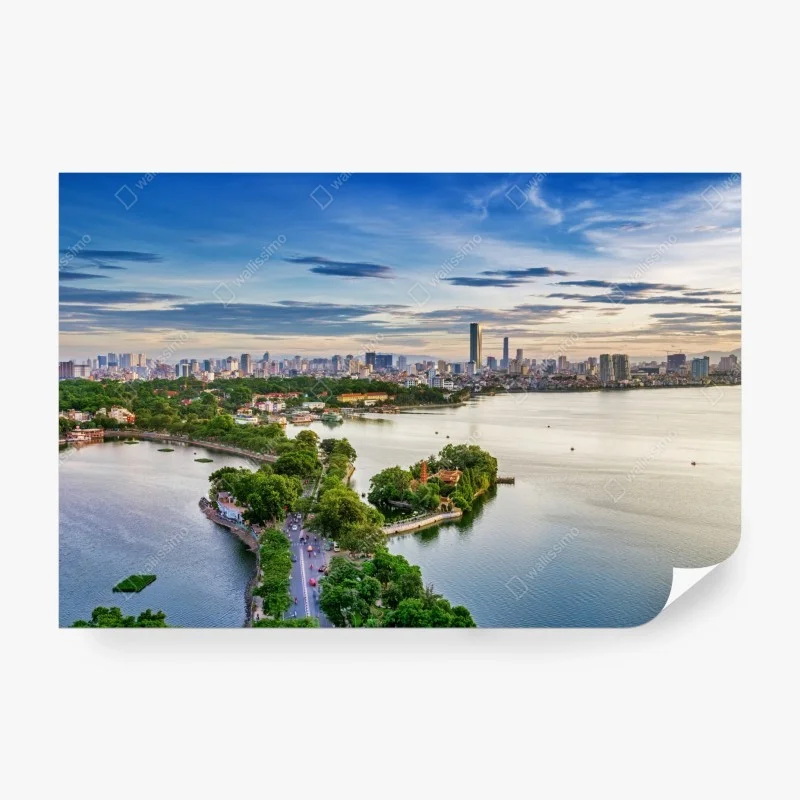 Fototapeta spokojna miejska panorama nad jeziorem