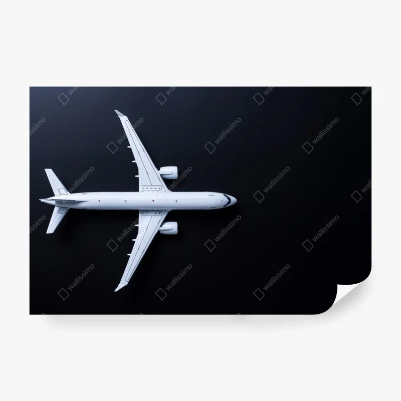 Fototapeta biały samolot widok z góry na czarnym tle