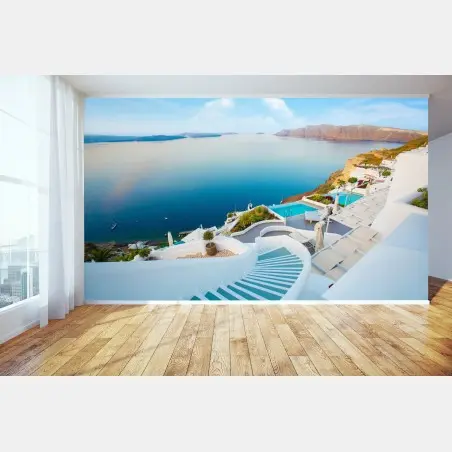Fototapeta Santorini widok na morze z tarasu – Wallissimo®