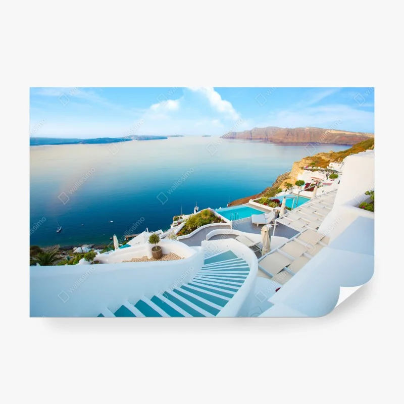 Fototapeta Santorini widok na morze z tarasu