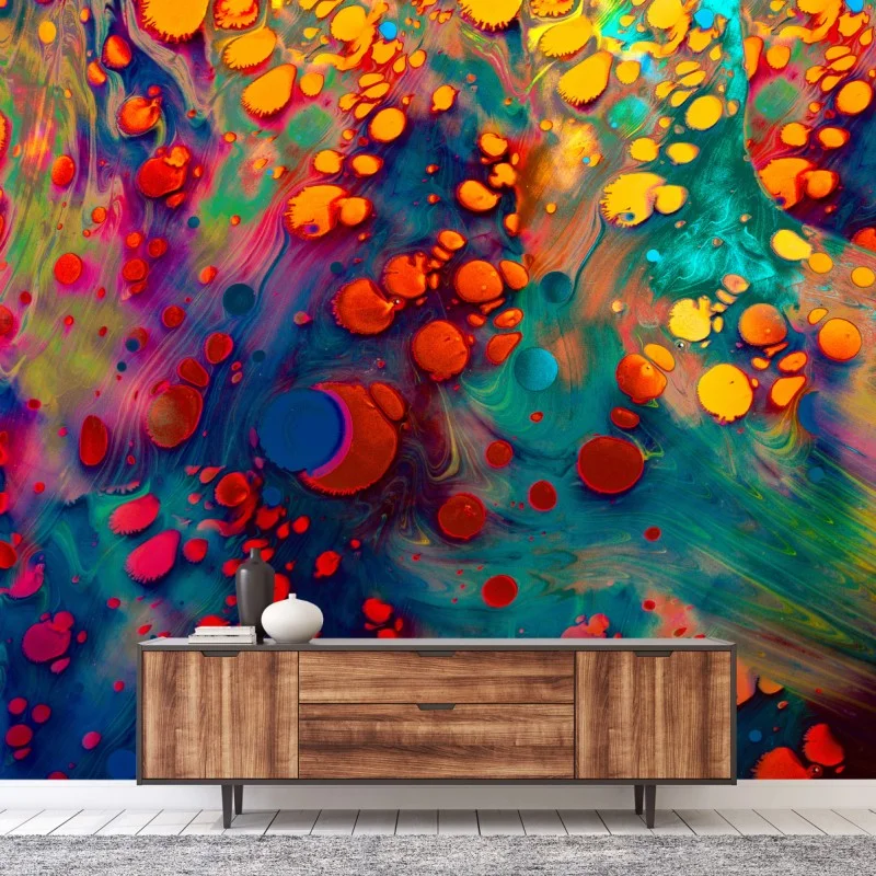 Fototapeta żywe turkusowo-pomarańczowe marmurkowe dzieło