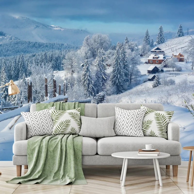 Fototapeta zimowa ścieżka do alpejskiej wioski