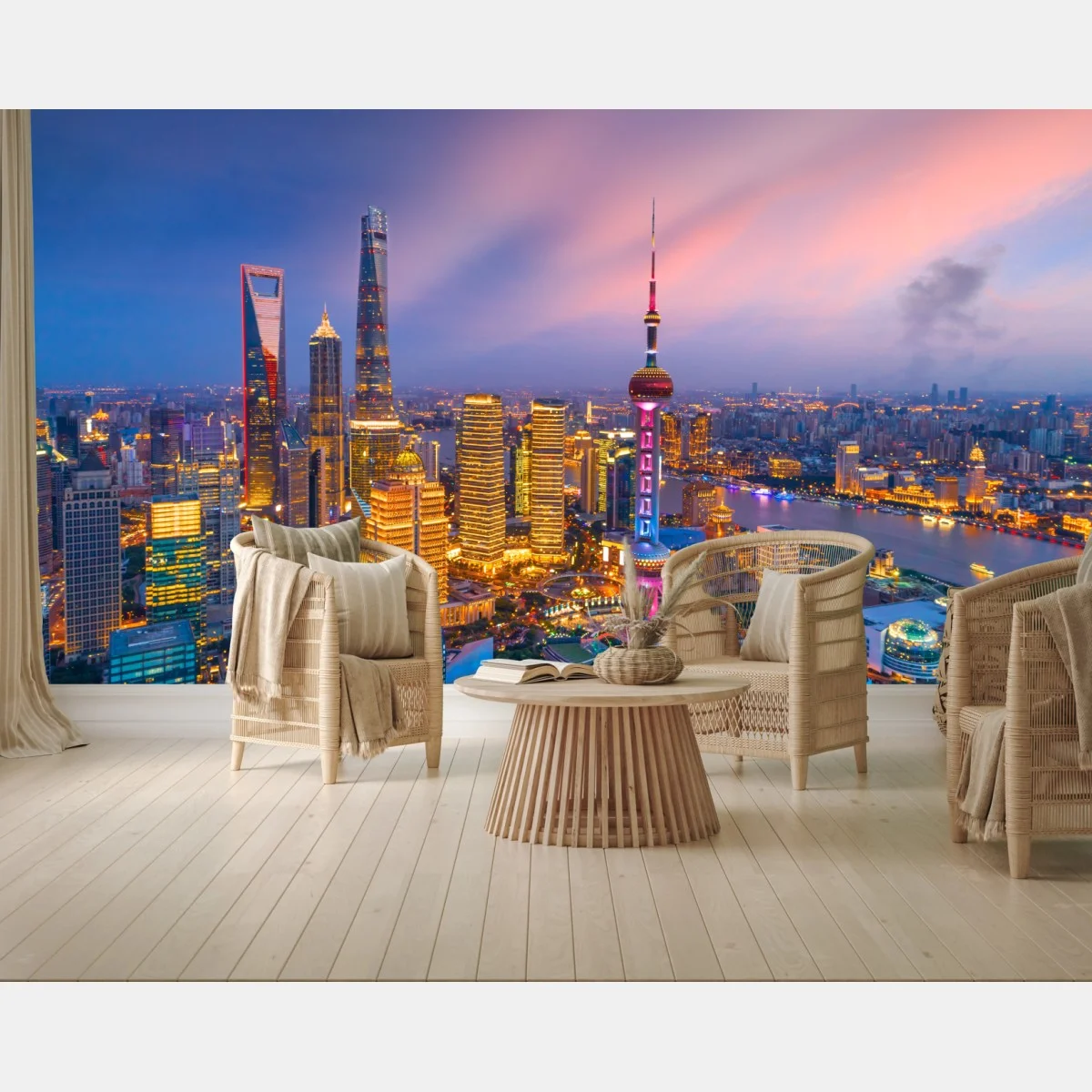 Fototapeta Szanghaj nocna panorama miasta – Wallissimo® Fototapeta Szanghaj nocna panorama miasta – Wallissimo®