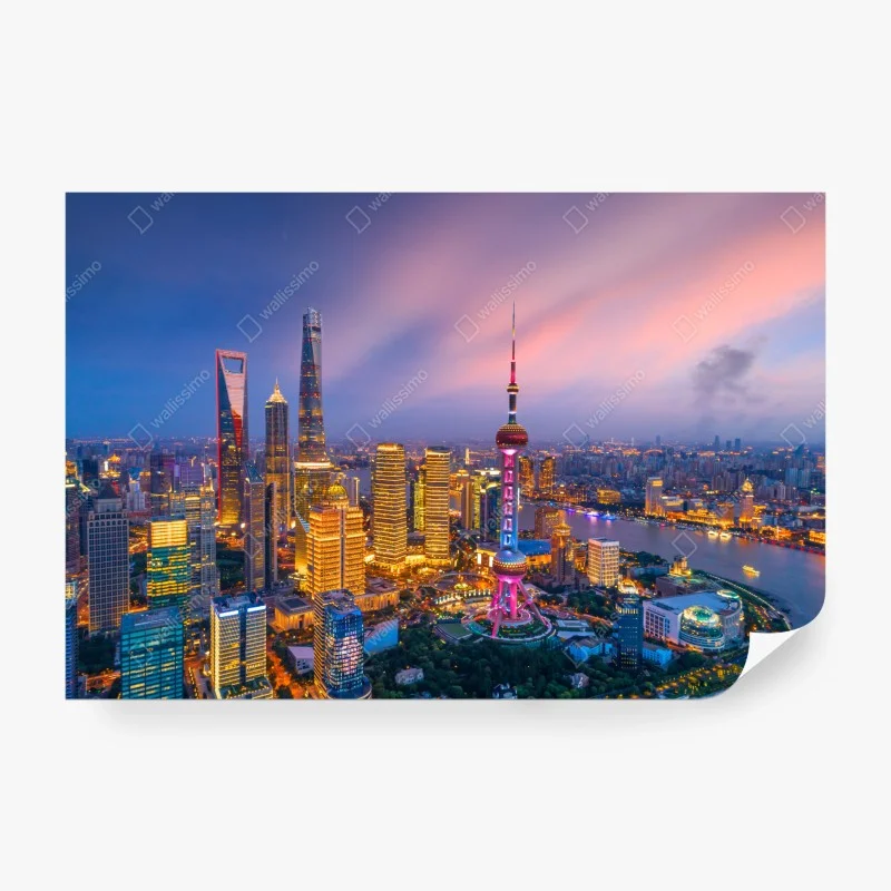 Fototapeta Szanghaj nocna panorama miasta – Wallissimo® Fototapeta Szanghaj nocna panorama miasta – Wallissimo®