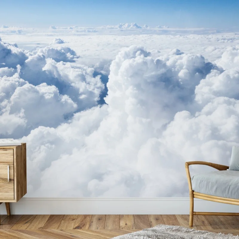 Fototapeta widok z lotu ptaka: miękkie chmury i błękitne niebo