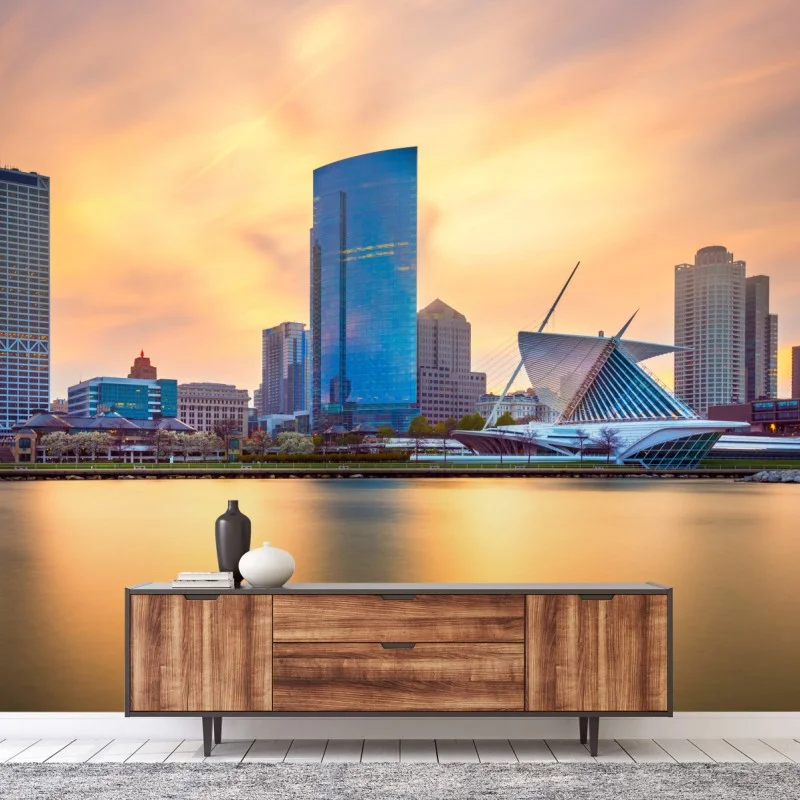 Fototapeta Milwaukee panorama miasta o zmierzchu – Wallissimo® Fototapeta Milwaukee panorama miasta o zmierzchu – Wallissimo®