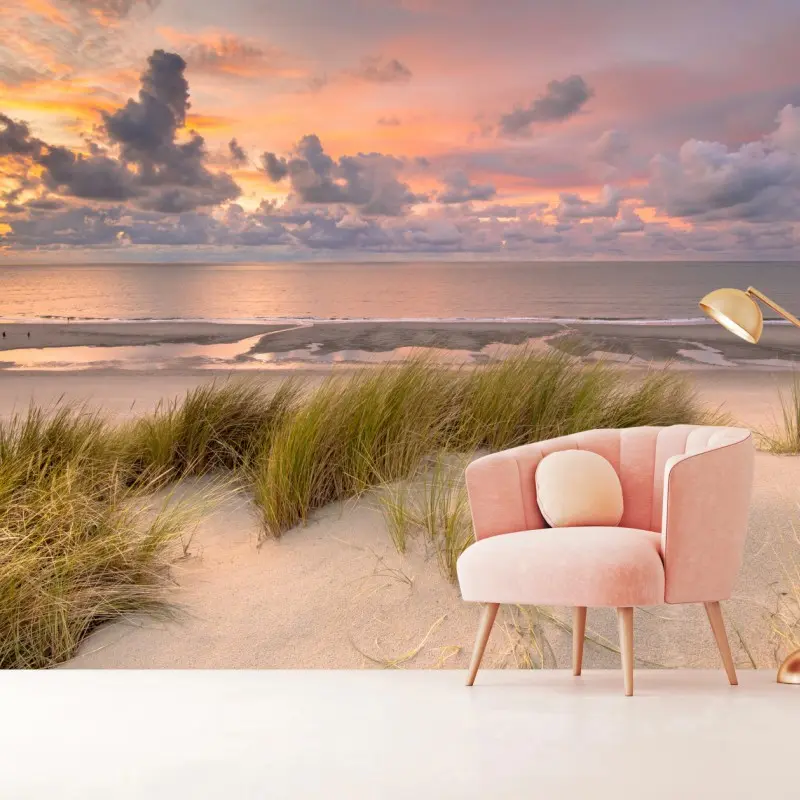 Fototapeta zachód słońca nad wydmami Zeeland