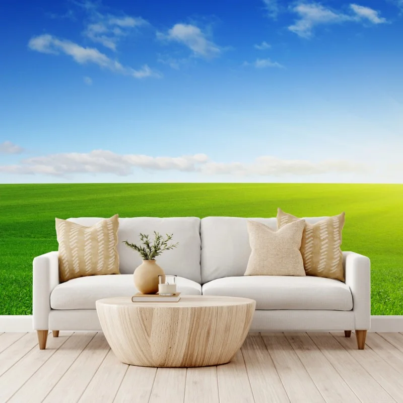 Fototapeta słoneczna zielona łąka o wschodzie