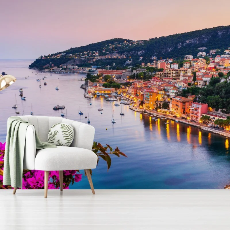 Fototapeta zachód słońca nad zatoką Villefranche-sur-Mer