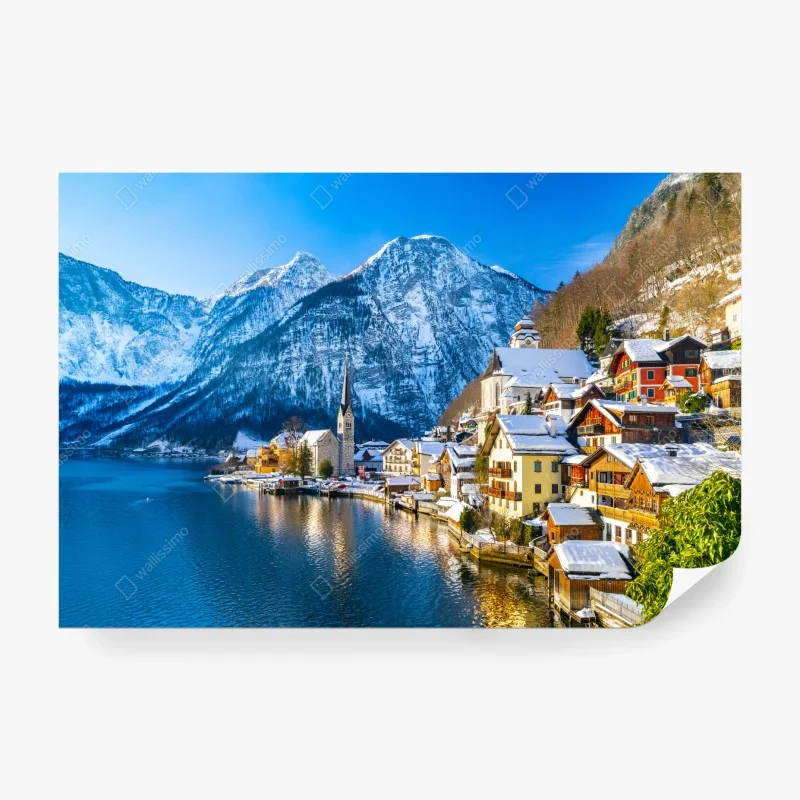 Fototapeta zimowy spokój w Hallstatt — alpejska wioska nad jeziorem