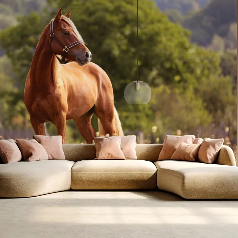 Fototapeta majestatyczny kasztanowy koń na letniej łące