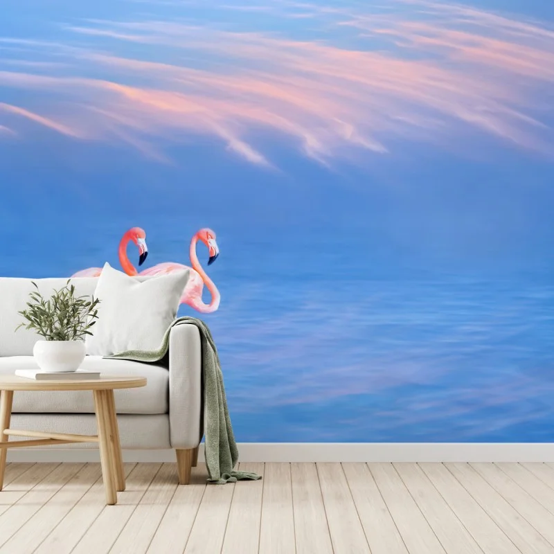 Fototapeta różowe flamingi na pastelowych wodach
