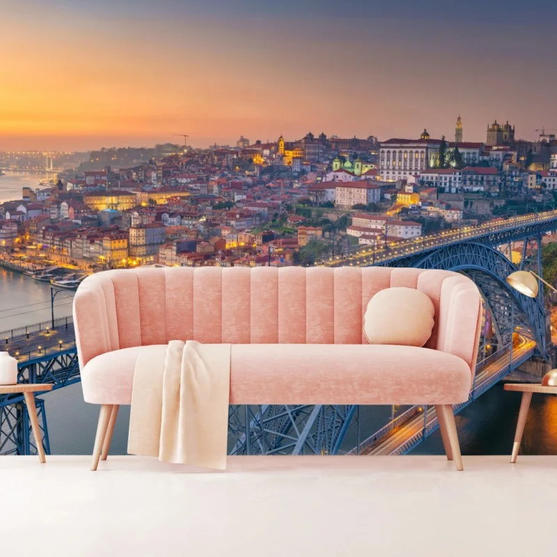 Fototapeta panorama Porto o zmierzchu z mostem Dom Luís I