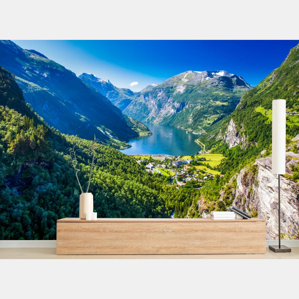 Fototapeta Geirangerfjord panorama górska – Wallissimo® Fototapeta Geirangerfjord panorama górska – Wallissimo®